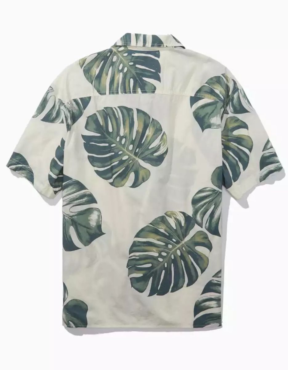 Hauts Flanelle American Eagle AE Tropical Button-Up Poolside Shirt Vert Homme | NIN-50094454